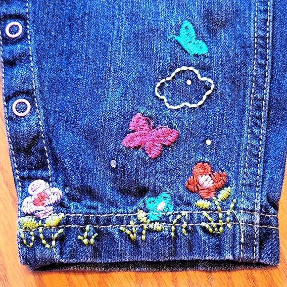 Denim dark wash embrodiered overalls - Picture 5 of 8